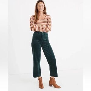 Madewell Slim Emmett Smoky Spruce Green Corduroy Crop Wide Leg Pants